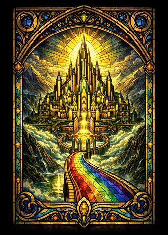 Stained Glass Rainbow Bridge to Golden Castle