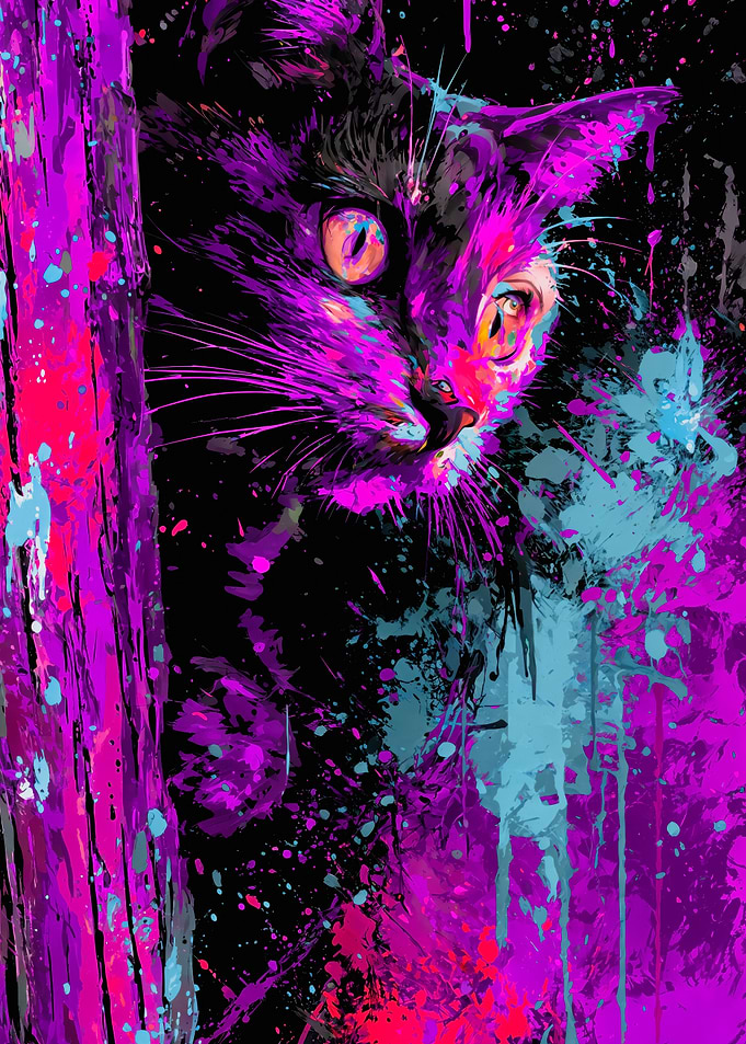 Vibrant Abstract Paint Splatter Cat