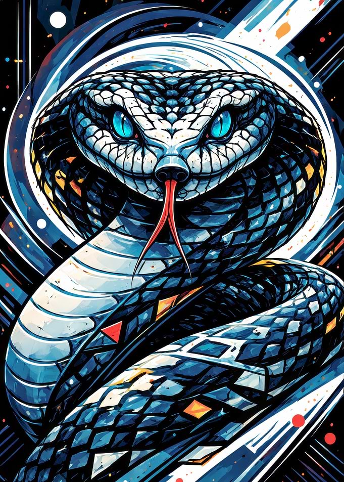 Stylized Blue Cobra Snake