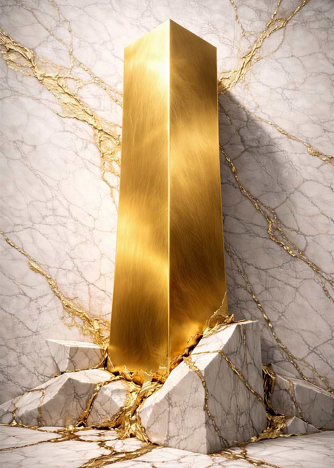 Golden Obelisk on Marble Pedestal