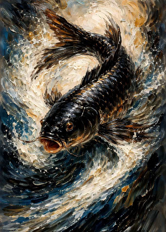 Carp jumping in water
