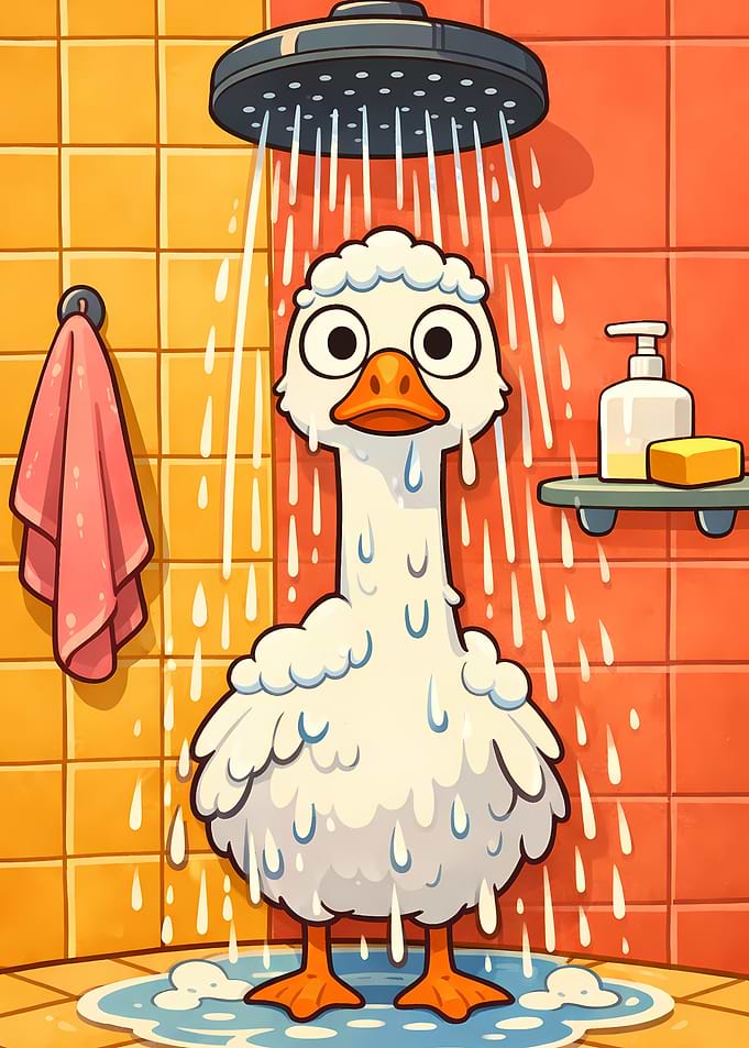 Goose taking a shower