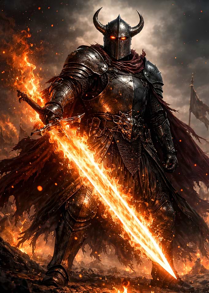 Fiery Knight with Flaming Sword
