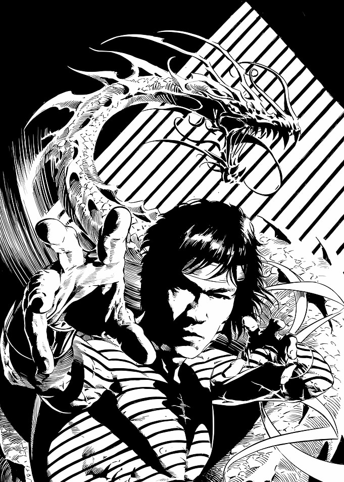 Man summoning a dragon