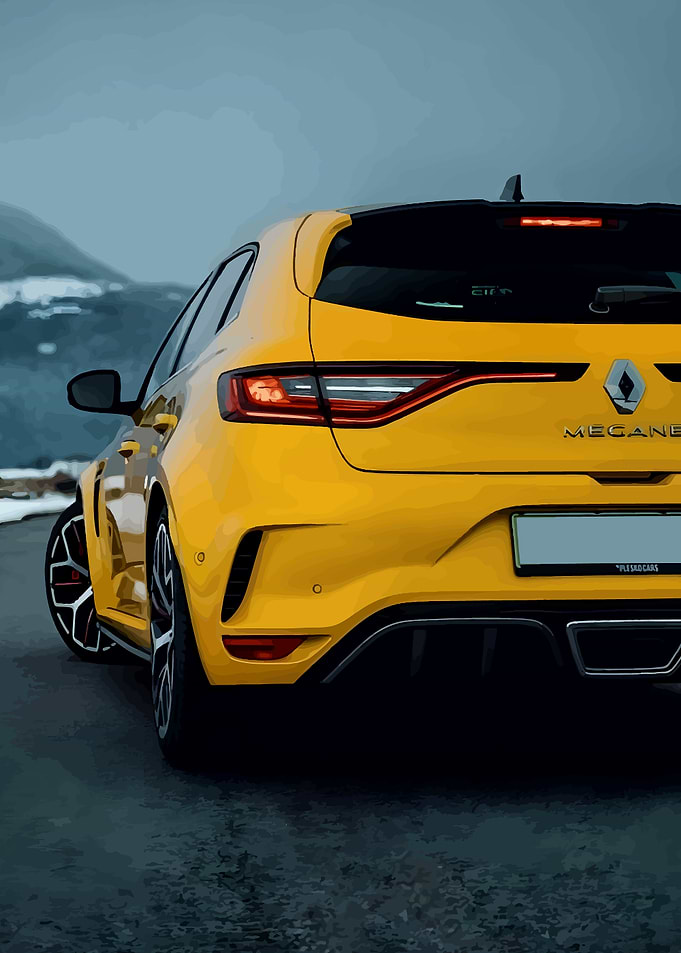 Yellow Renault Megane RS rear view