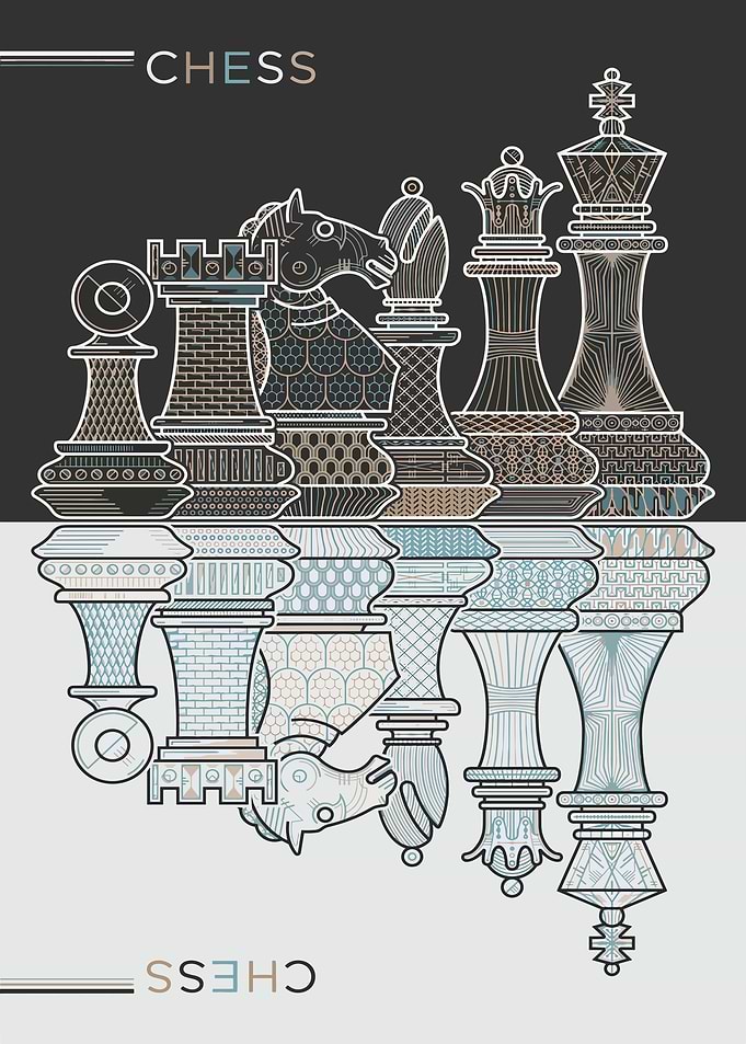 Chess Pieces Reflection Art