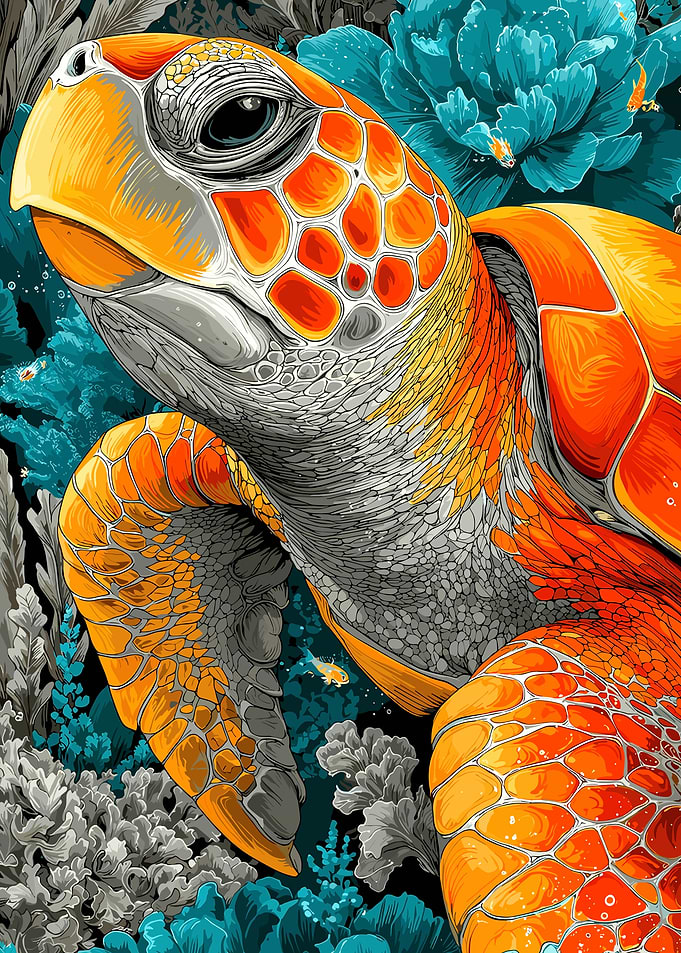 Vibrant Sea Turtle Underwater