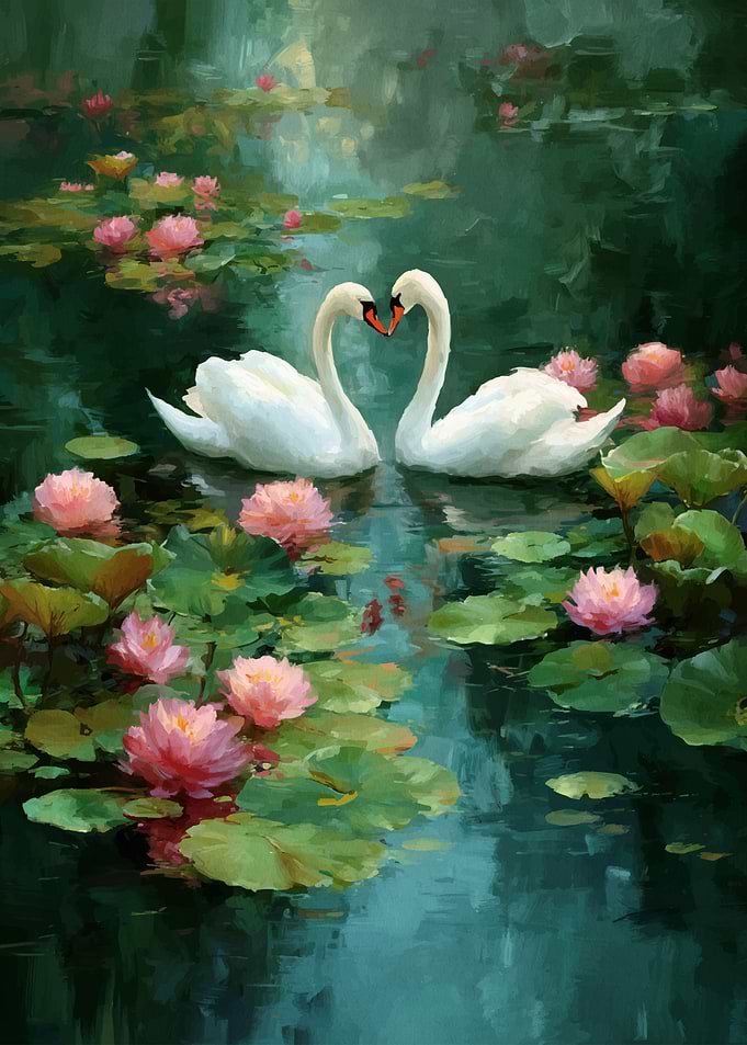 Two Swans Forming a Heart