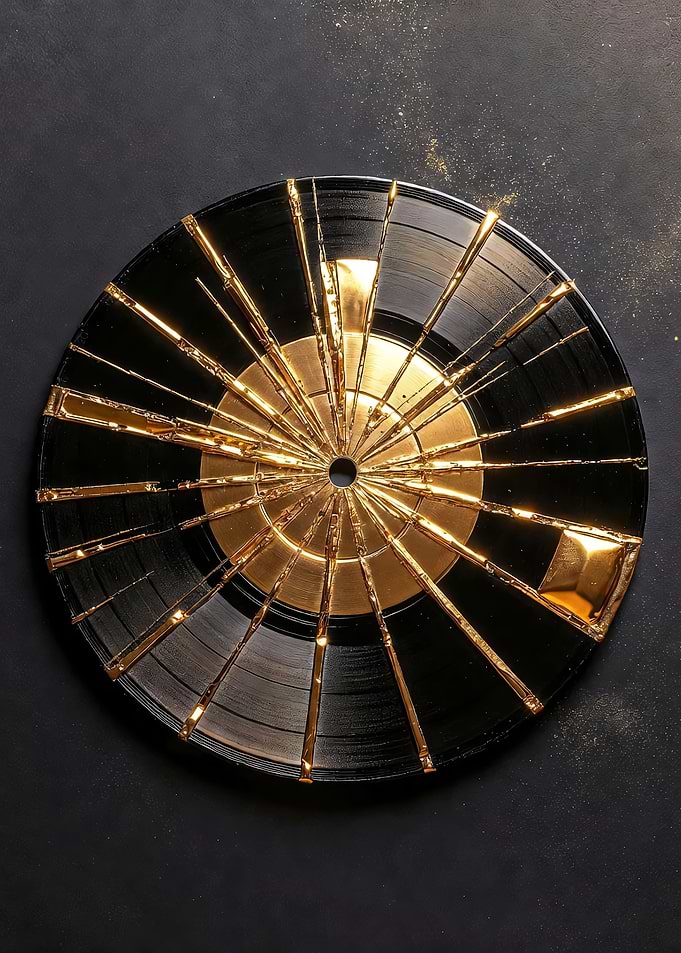 Kintsugi Vinyl Record with Gold Accents
