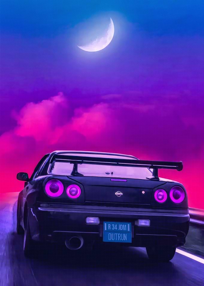 Retro Car Driving at Night