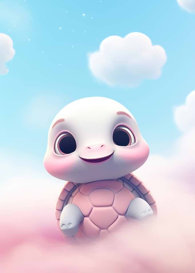 Cute Baby Turtle in Clouds