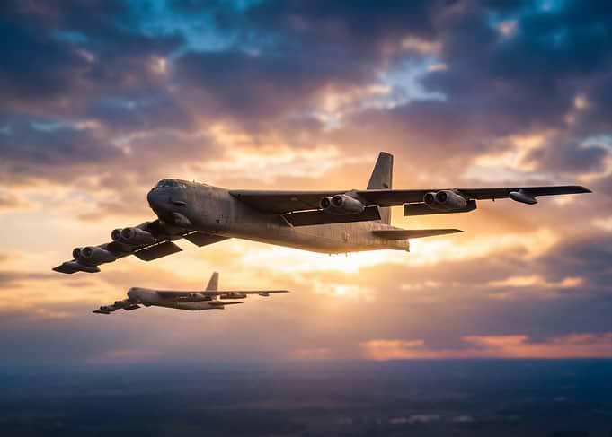 B-52 Bombers Flying at Sunset