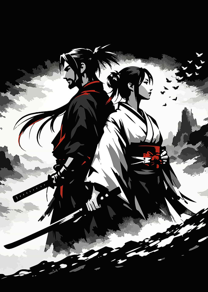 Samurai Couple with Swords