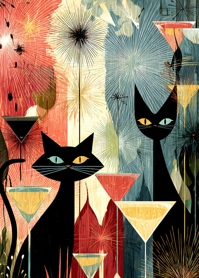 Retro Black Cats and Cocktails