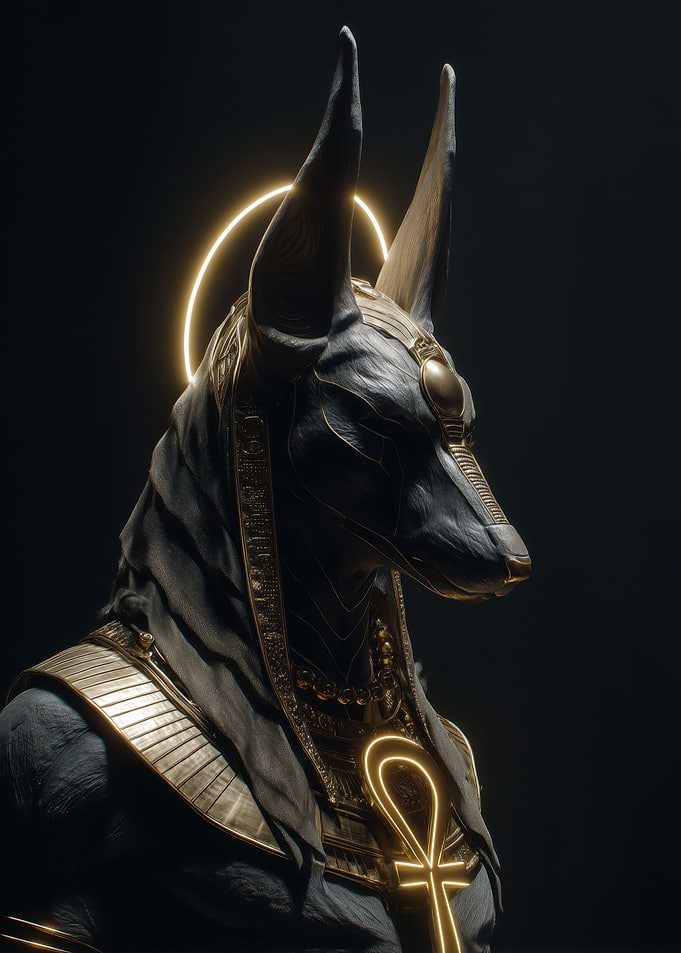Anubis with Golden Halo and Ankh