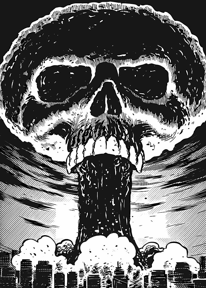 Nuclear Explosion Skull Over City