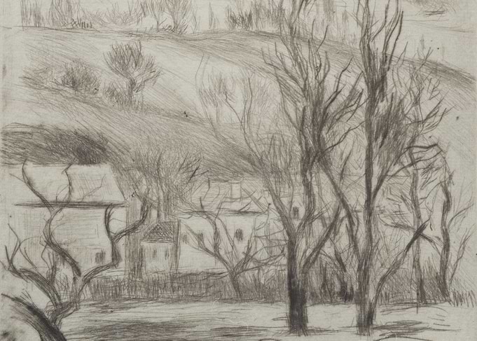 Winter Landscape with Houses and Trees