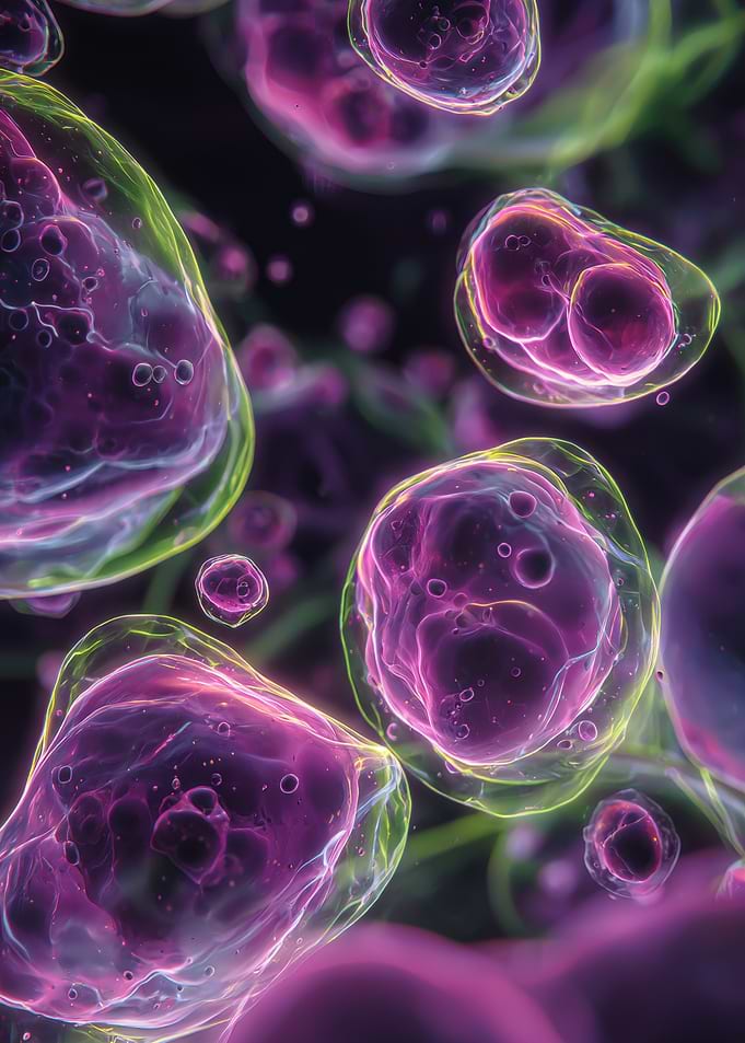 Microscopic Cells with Glowing Outer Layer