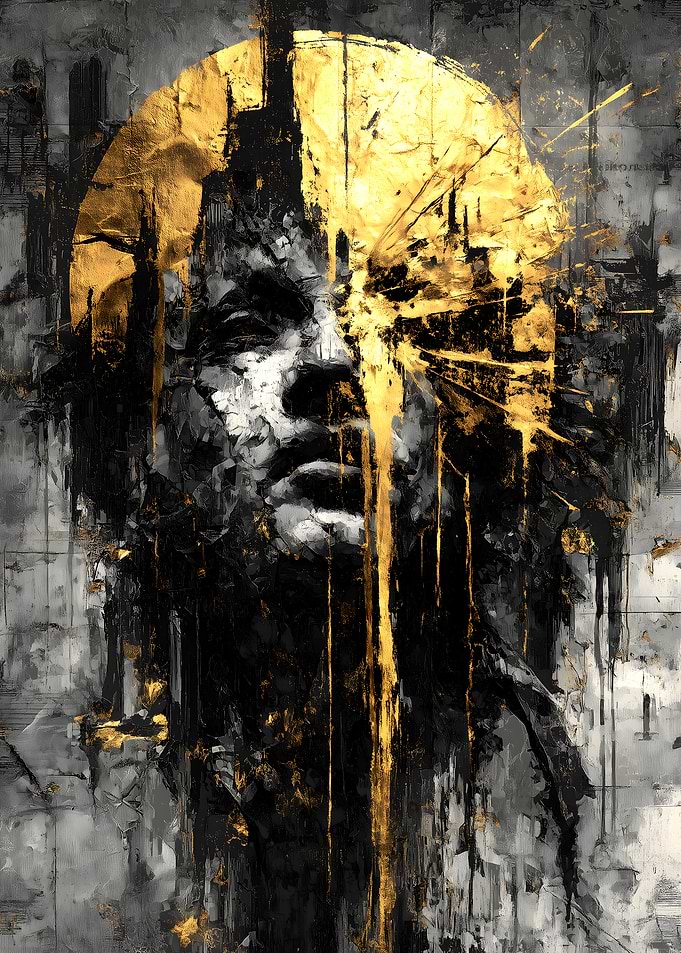Abstract Portrait with Gold Splatter