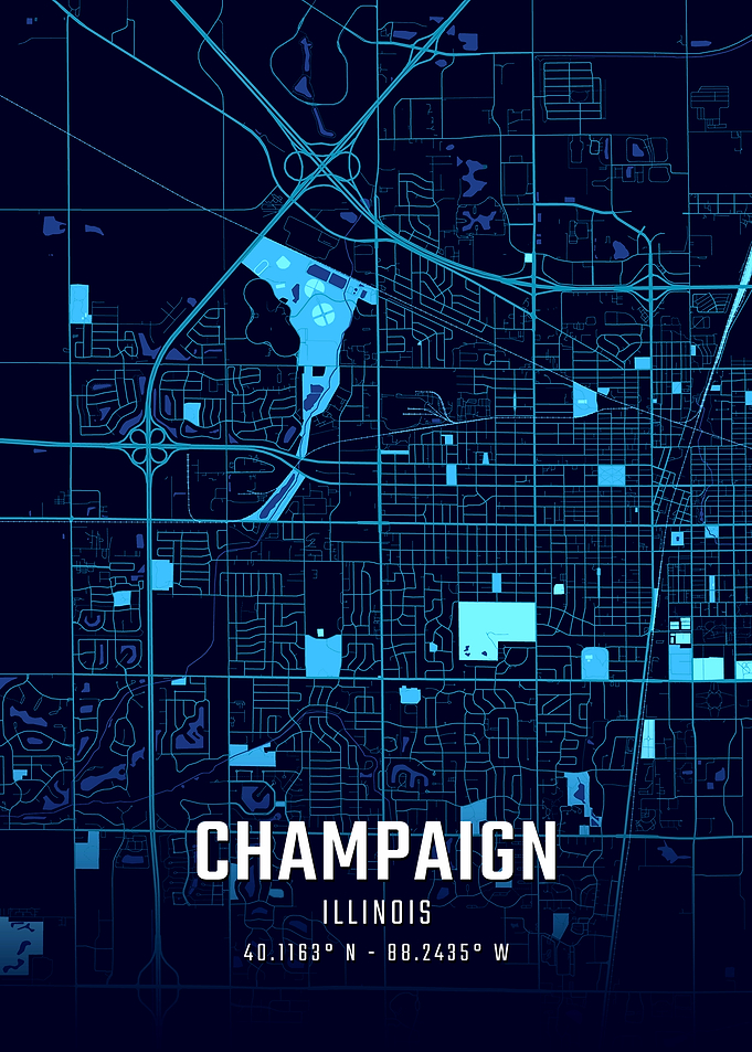 Champaign Illinois Midnight City Map