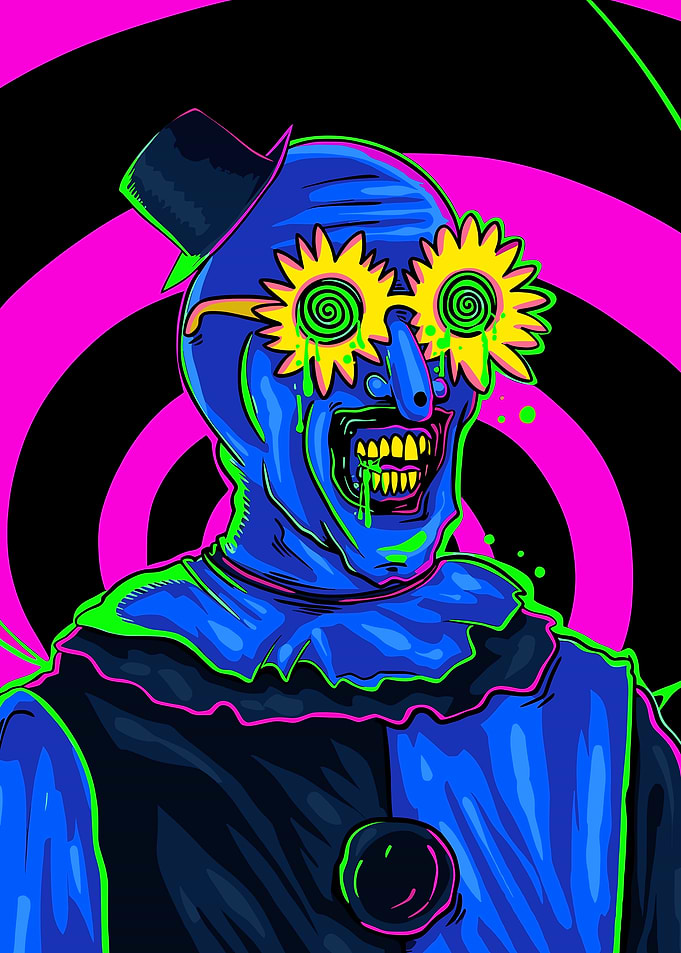 Creepy Clown with Sunflower Eyes