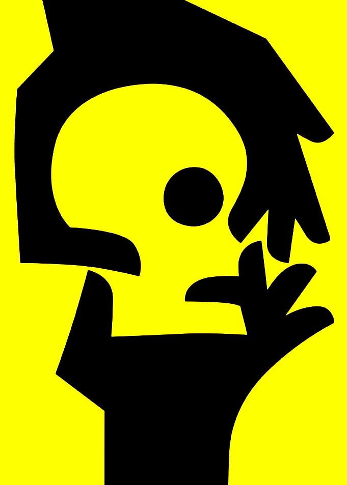 Abstract Yellow and Black Skull Graphic