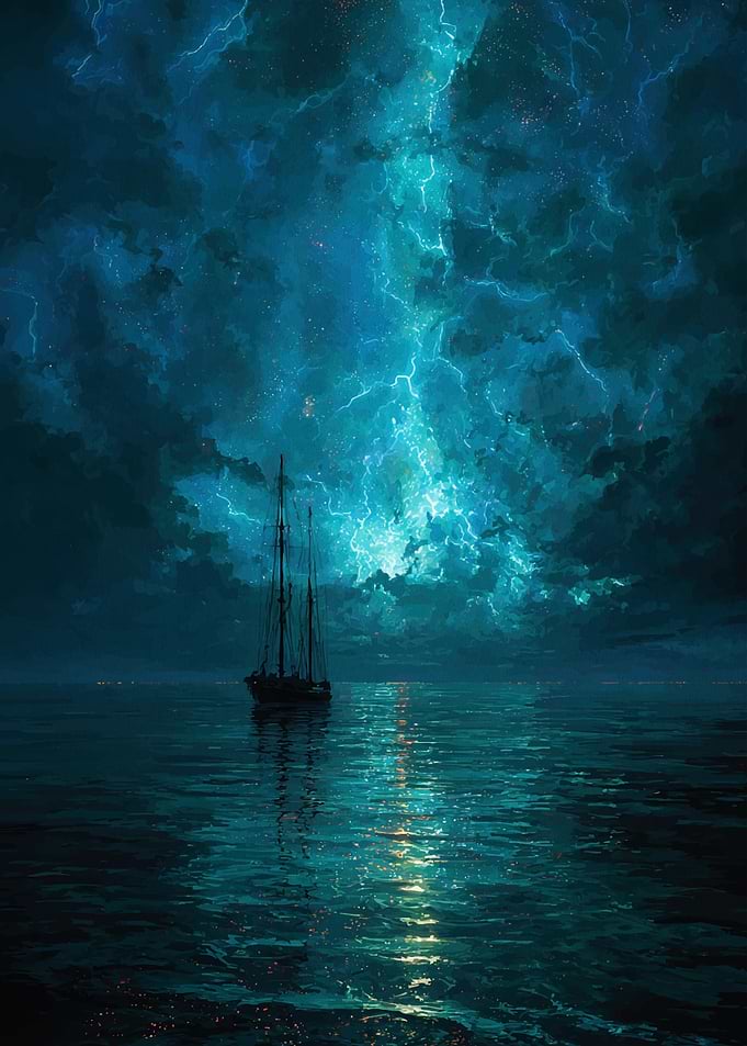 Sailing Ship in a Lightning Storm