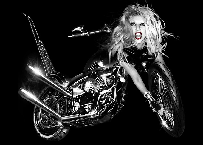 Lady Gaga on a Motorcycle