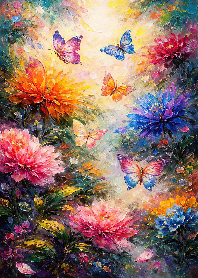 Butterflies and Flowers Oil Painting