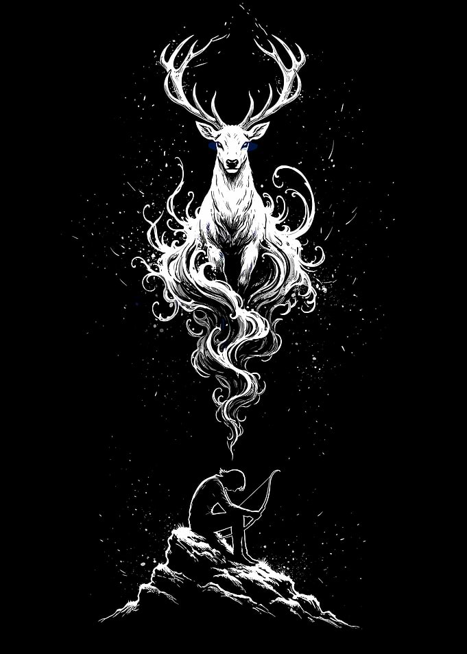 Mystical Stag and Contemplative Figure