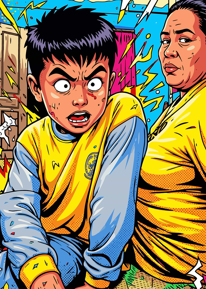 Boy and Woman in Yellow