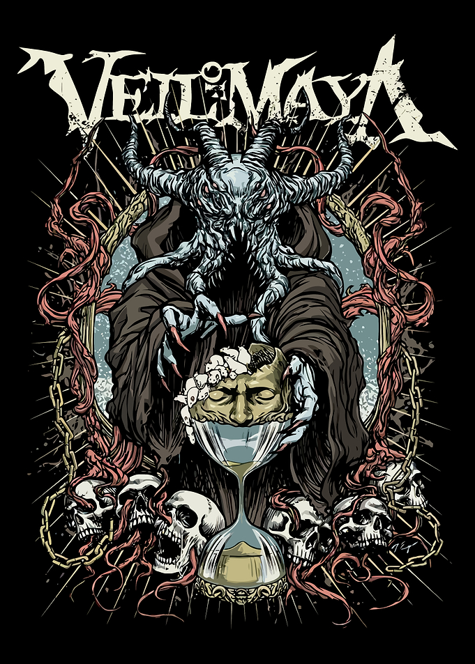 Demonic Figure Holding Hourglass and Skull