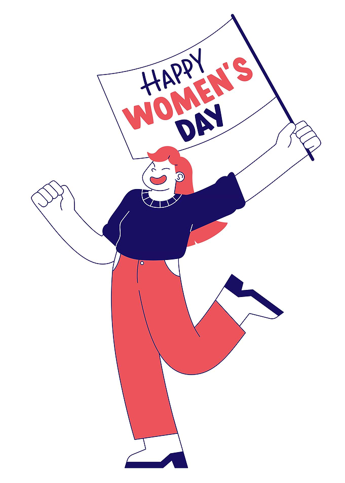 Woman holding Happy Women's Day flag