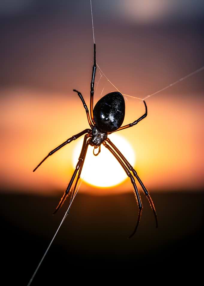 Spider on a web at sunset