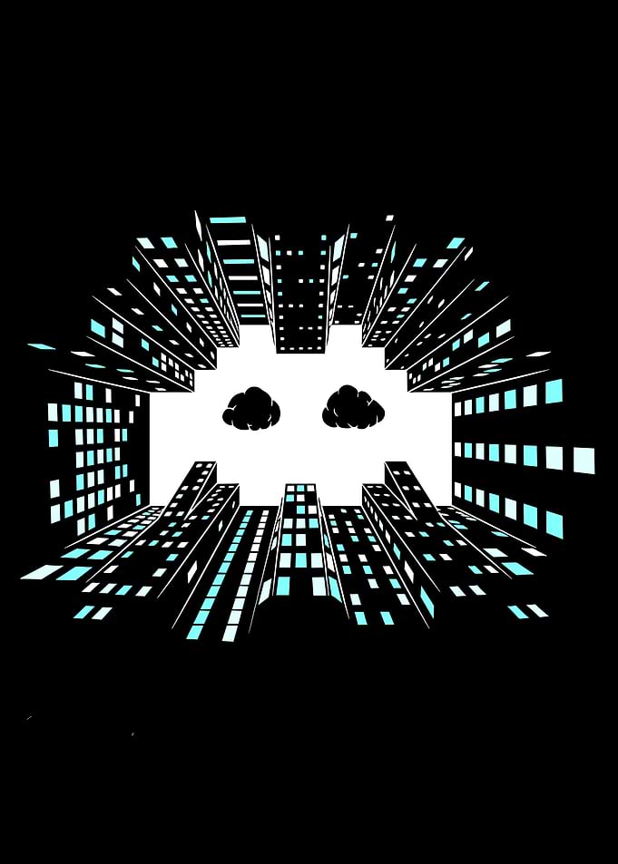 Futuristic Cityscape with Bitcoin Symbol