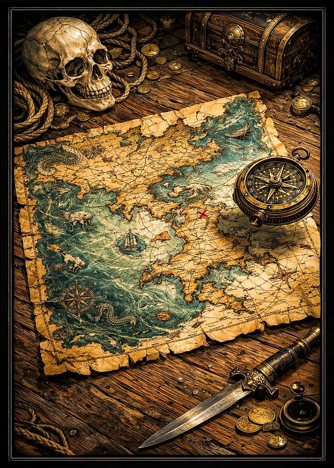 Pirate Treasure Map and Artifacts