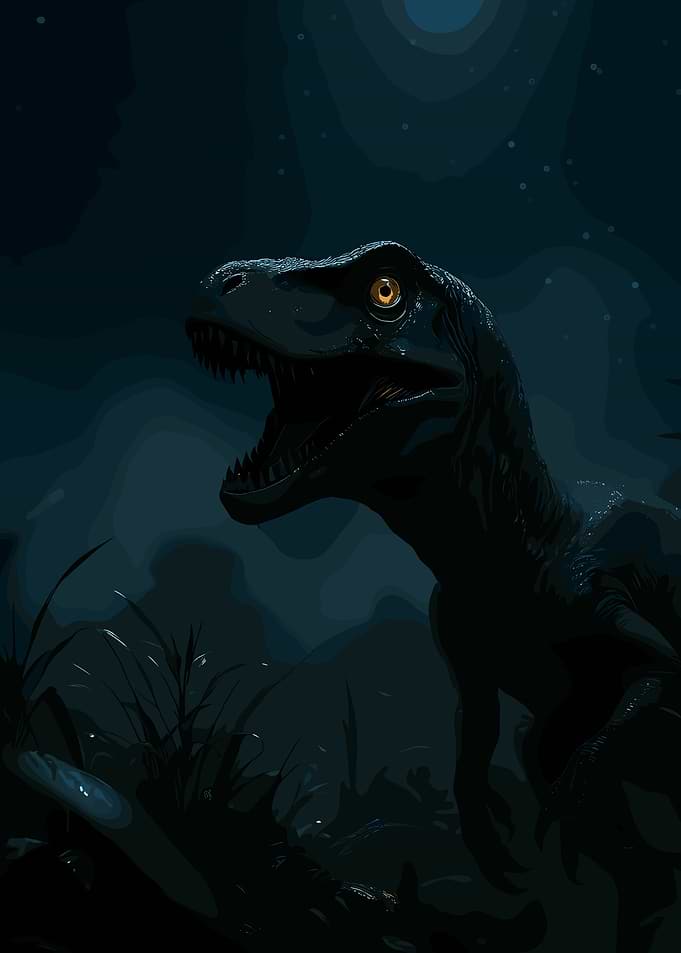 Dinosaur in a dark forest
