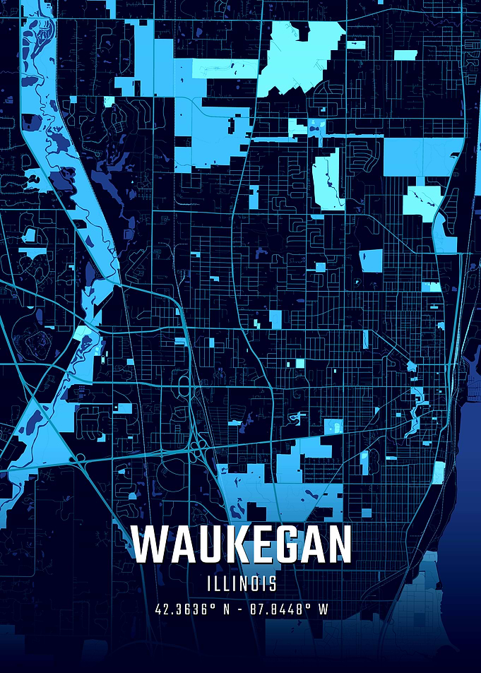 Waukegan Illinois Midnight City Map
