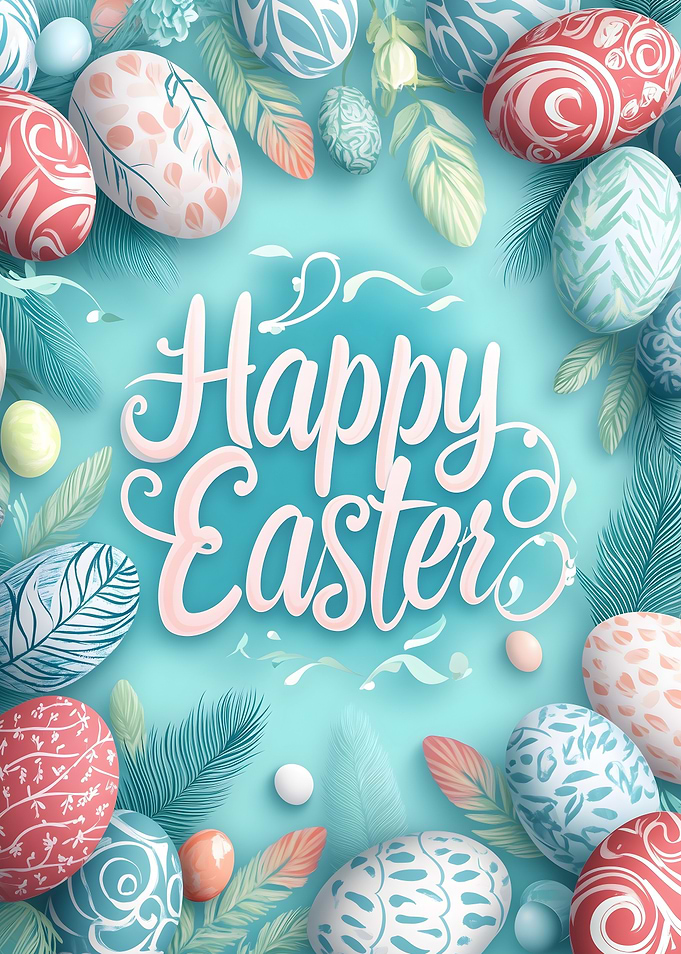 Happy Easter Greeting with Decorated Eggs