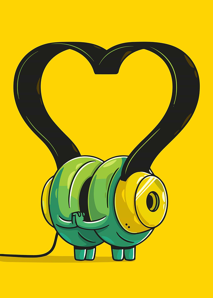 Cartoon Headphones Forming a Heart