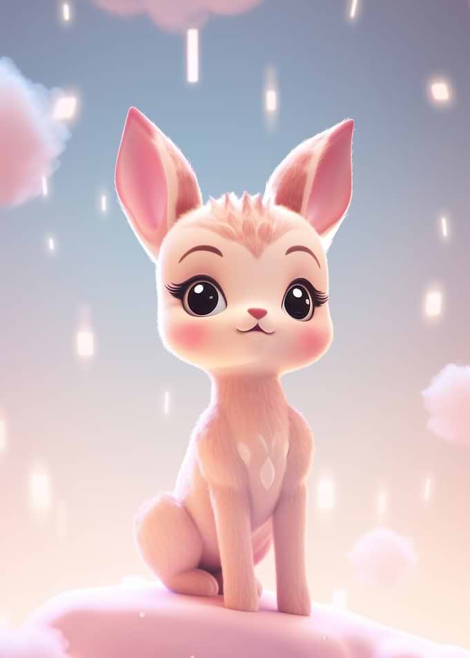 Cute Fawn Sitting on Clouds