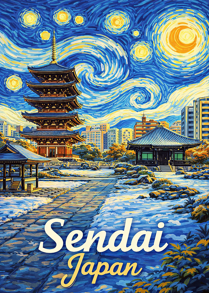 Sendai Japan Starry Night Painting