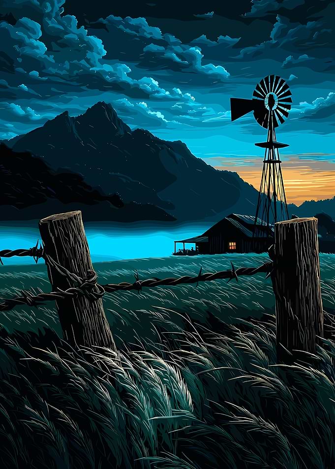 Rural Farmhouse at Dusk