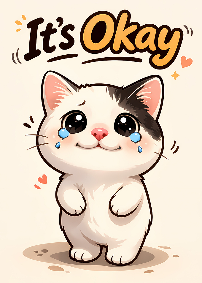 Cute Crying Cat with 'It's Okay' Text