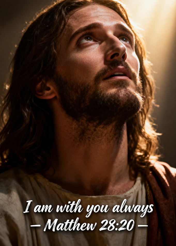 Jesus looking up with light