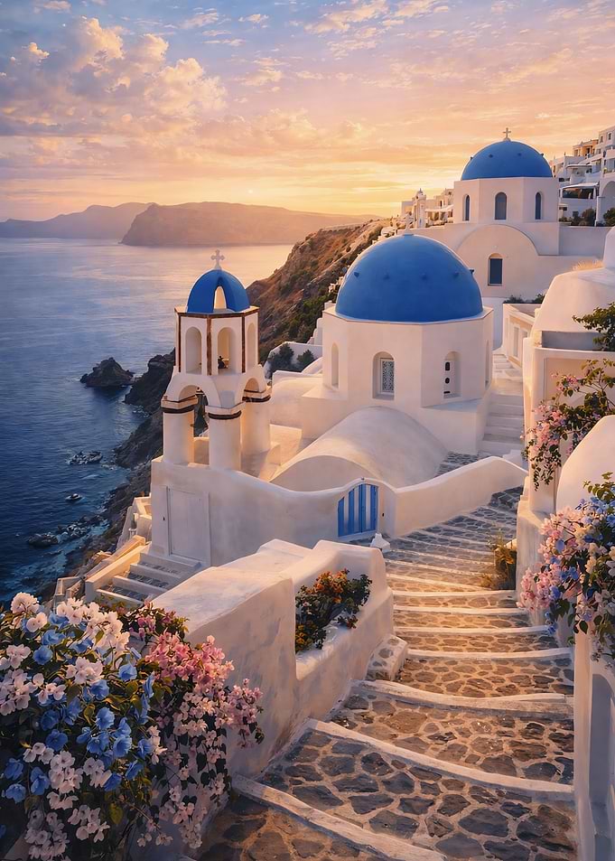 Santorini Church at Sunset