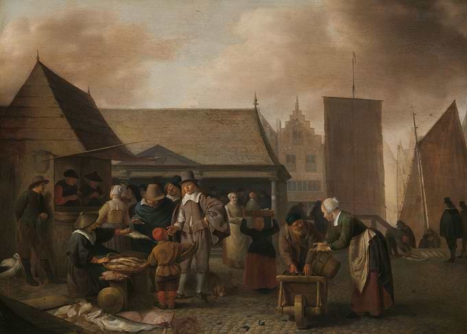 Busy Fish Market Scene