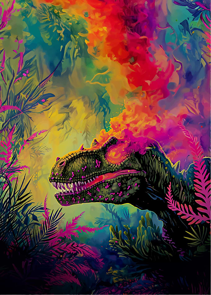 Dinosaur in a Vibrant Jungle