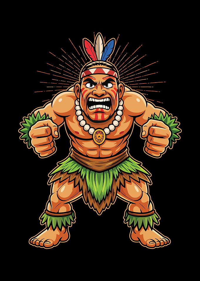 Angry Warrior with Feathers and War Paint