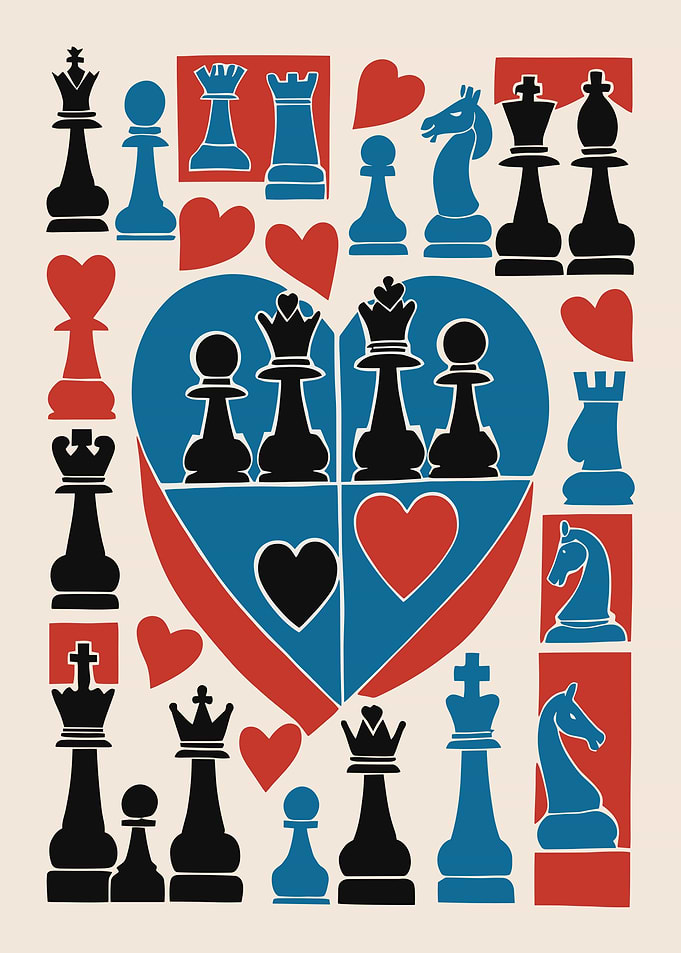 Chess Pieces and Hearts Design